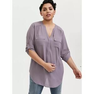 Torrid Harper Georgette Pullover Tunic Blouse 3/4 Sleeve Gray Ridge Plus Size 0X